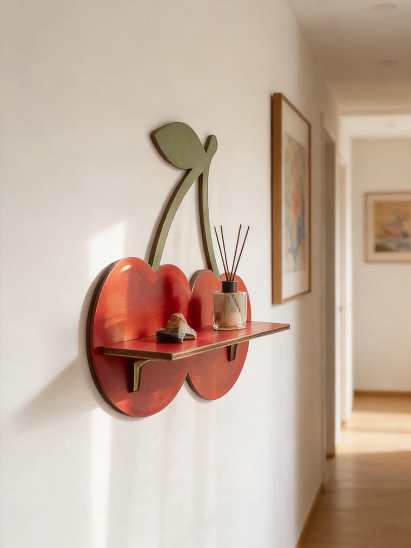 Niedliches Kirschförmiges Wandregal Holz-Aufbewahrungsorganizer Schwebende Regale Kreative Boho-Heimdekoration für Wohnzimmer Schlafzimmer & Kinderzimmer – Detail 12