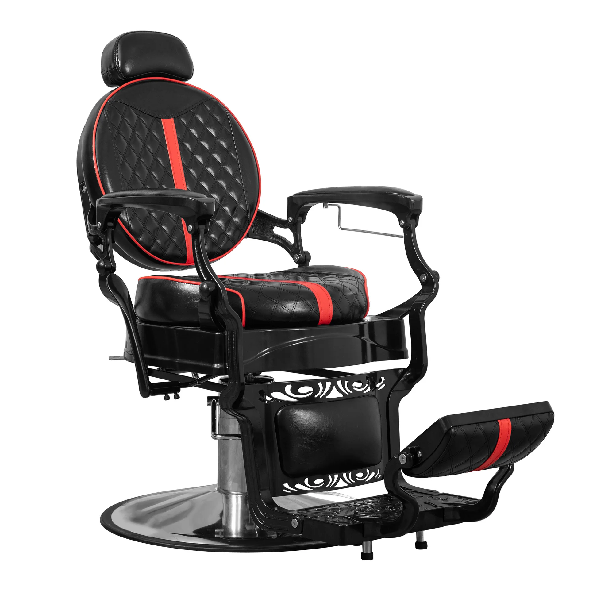 

Парикмахерское кресло BarberChair Oily Head для салонов красоты, в ретро-красном цвете, с возможностью перевернуться наизнанку для стрижки и бритья контуров.