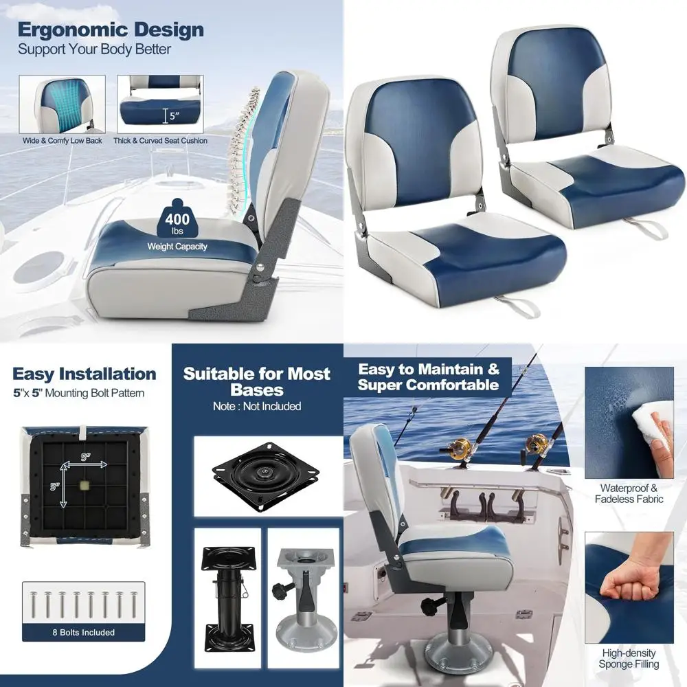 

Складные сиденья для лодок с винтами из нержавеющей стали, 2 шт., синие и серые, с низкой спинкой, для рыбалки и яхт