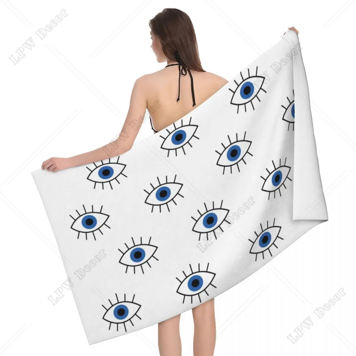 Cute Blue Turkish Evil Eye Bath Beach Towel Microfiber Nazar Amulet Boho Shower Sports Yoga Towels