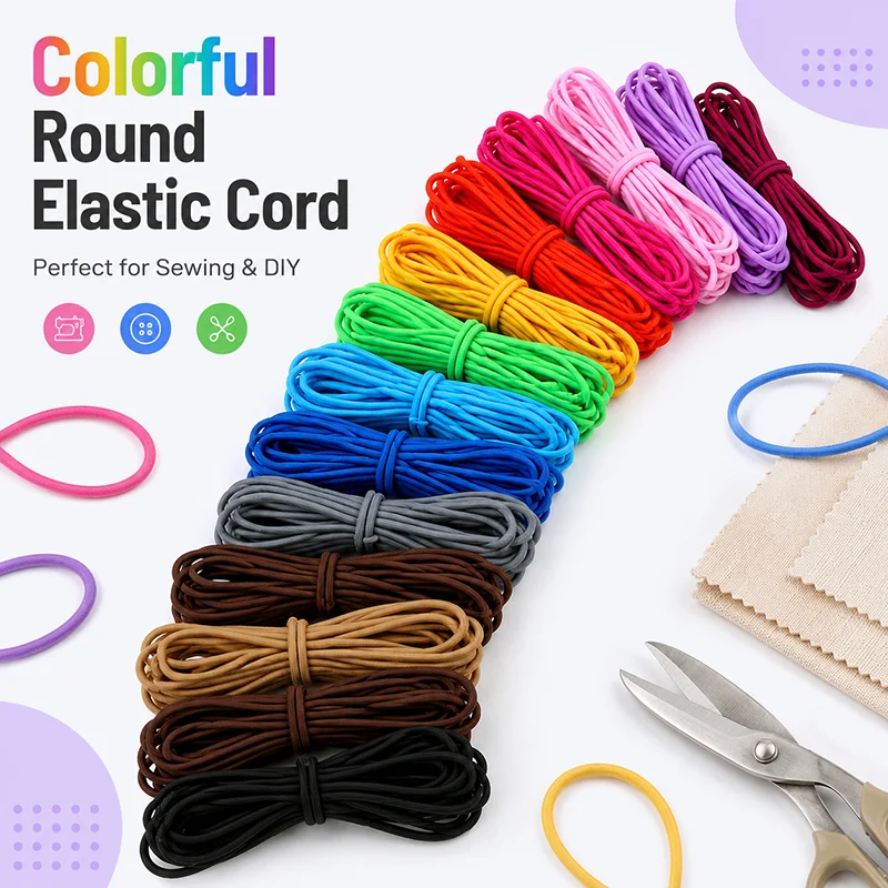 

10-50M 5mm Elastic Cord Colorful Stretch Rope for Hairband Clothes Drawstring Shoelace Bungee Rubber Band Sewing Trim Roll DIY