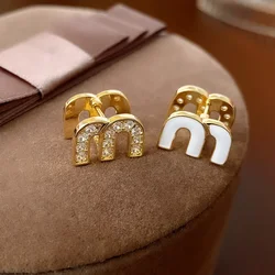 M Letter Stud Earrings for Women Design High-grade Sense Zircon Drop Oil Earring Fashion Light Luxury Jewelry Gifts
