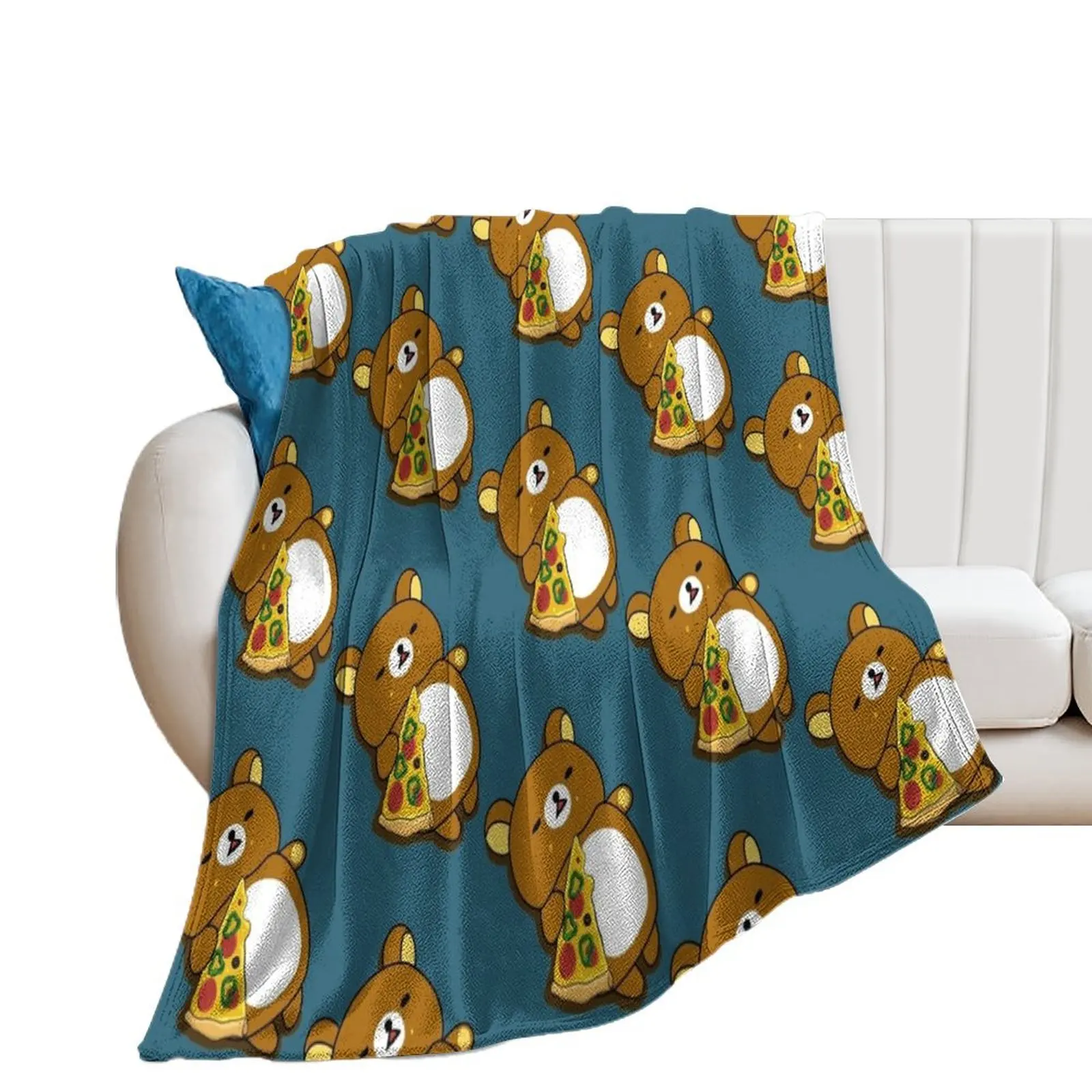 

Rilakkuma the Sleepy Pizza Bear Throw Blanket For Baby Sofa Throw Flannel Fabric bed plaid Blankets