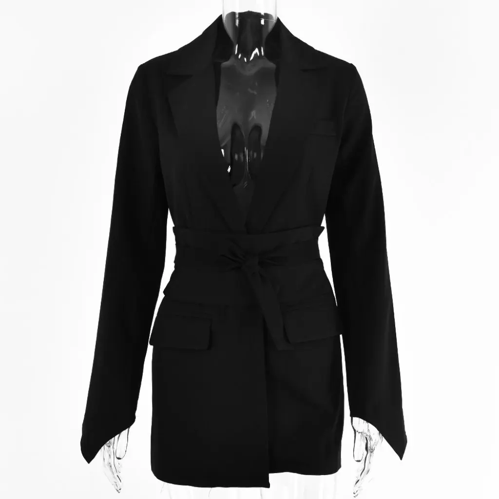 

Women's Solid Color Long Sleeve Cardigan Casual Fashion Suit Summer New Arrival Belted Waist Coat Hot Selling