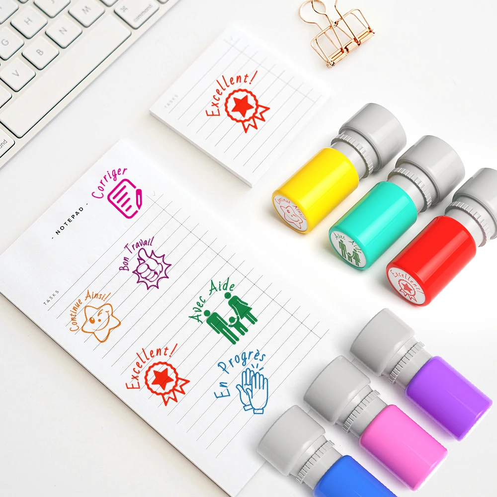 6 Teacher seals, Commendation Seal, Award Seal, Teacher Evaluation Award Seal, Cartoon color seal, transparent storage box for t