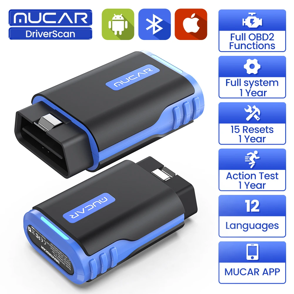 MUCAR DriverScan OBD2 Scanner Action Test Auto Diagnosis 15 Reset Maintenance  Car Diagnostics Tools Full System Code Reader