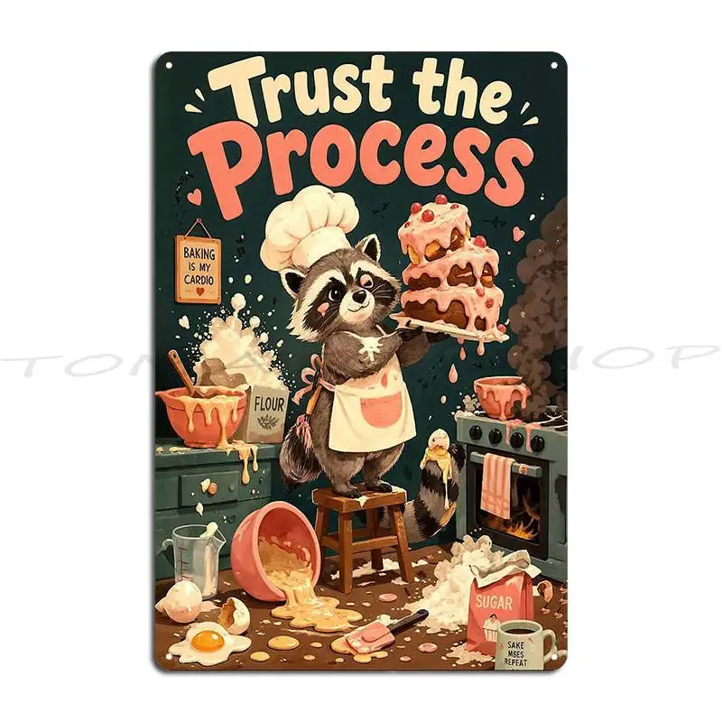 Postcard Trust The Process Raccoon Metal Plaque Designing Living Room Retro Home Character Tin Sign Poster