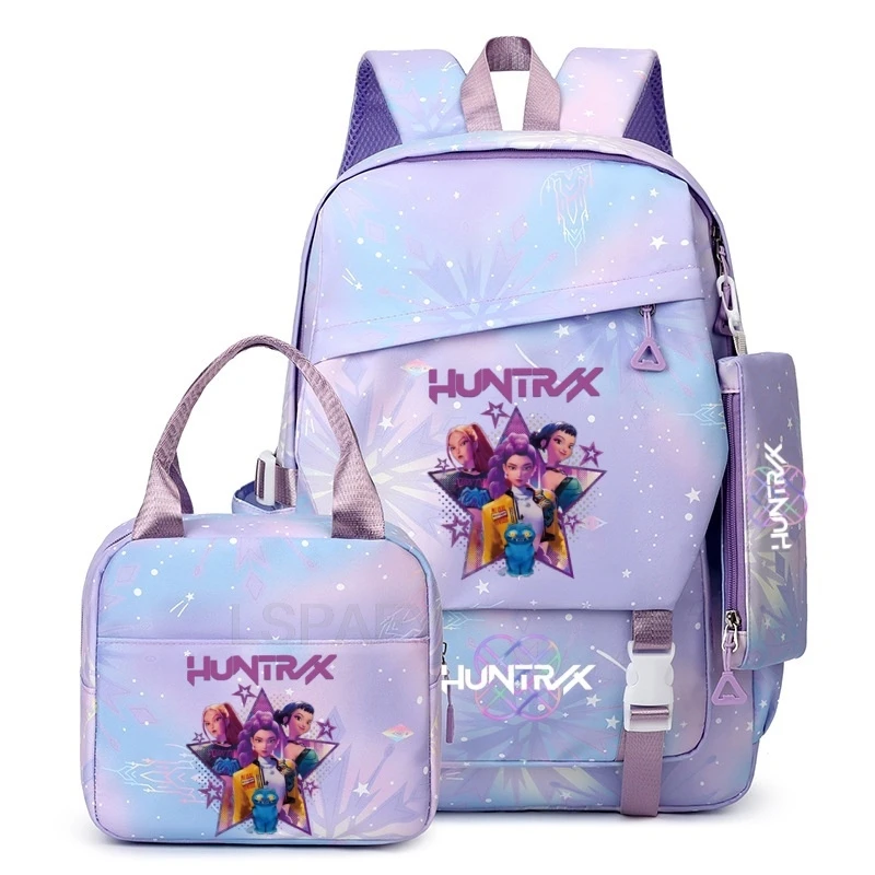 Рюкзак для девочек Kpop Demon Hunters, сумка для обеда, пенал, студенческий мультяшный рюкзак, сумка для бенто, пеналы для ручек, школьные принадлежности, подарки