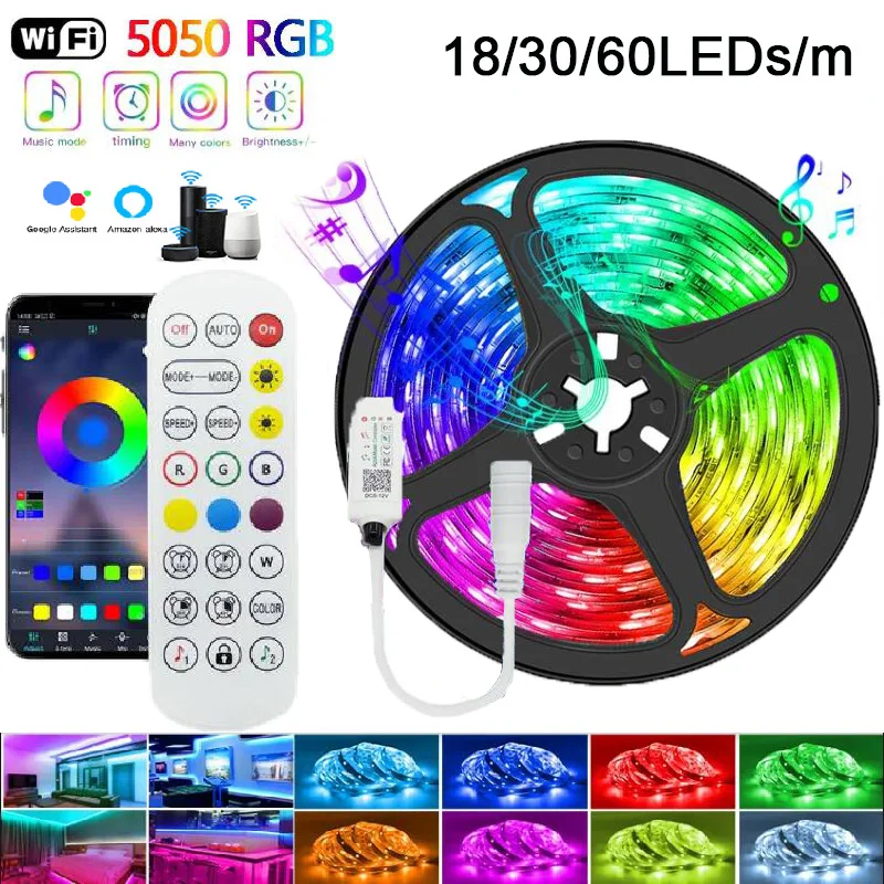 wifi led strip lights com controlador bluetooth fita rgb fita flexivel lampada de diodo fonte de alimentacao dc 12v 520m smd 5050 01