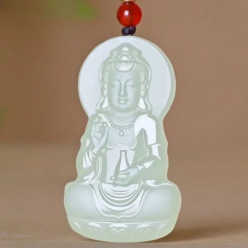 

Кулон Гуаньинь с сидящей Гуаньинь на лотосе, светло-зеленое афганское ожерелье, мужской кулон-бутылка Бодхисаттвы Гуаньинь, мужская модель
