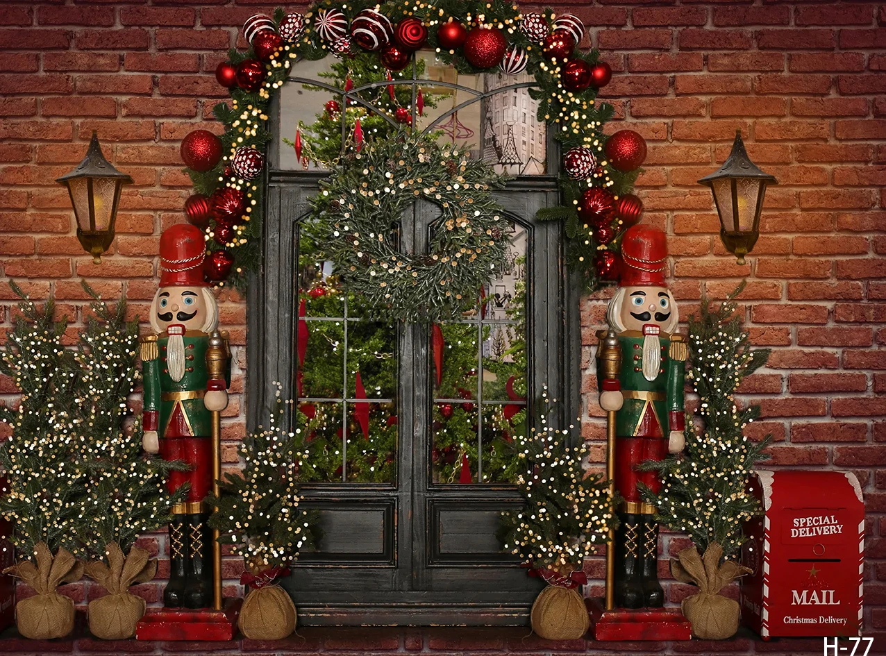 Photography Christmas Backgrounds Wooden Cabin Brick Wall Home Indoor Interior Decoration Banner Baby Portrait Backdrops Props