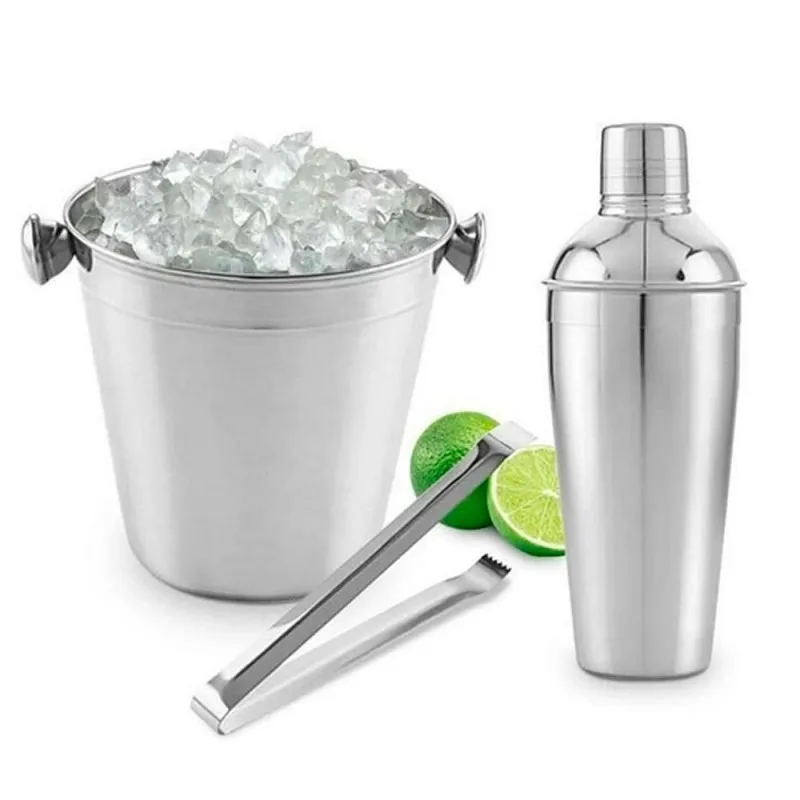 Barman Inox 3 Pieces Cocktail Shaker Kit 500ml, Bucket and Catcher