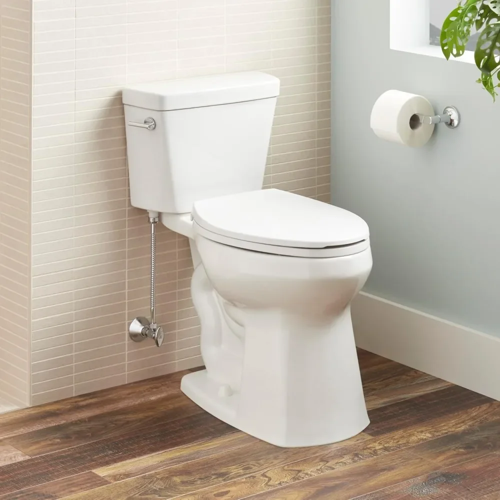 Ceramic Compact Toilet, 1.28 GPF Two-Piece Elongated Toilet, Standard Seat, White - Efficient & Stylish Bathroom Addition