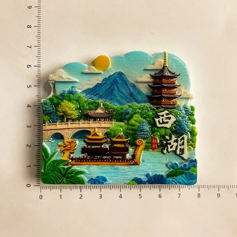 China Hangzhou West Lake 3D Resin Fridge Magnet - Lake, Boat & Pagoda Cute Home Decor Items Refrigerator Magnets Imanes