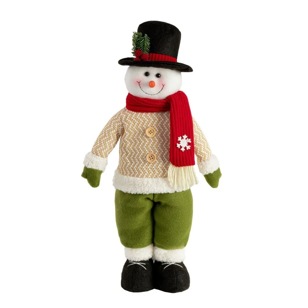 Soft Christmas Snowman Ornament Extendable Legs Cute Retractable Standing Doll Space-Saving Xmas Plush Snowman Doll Home Decor