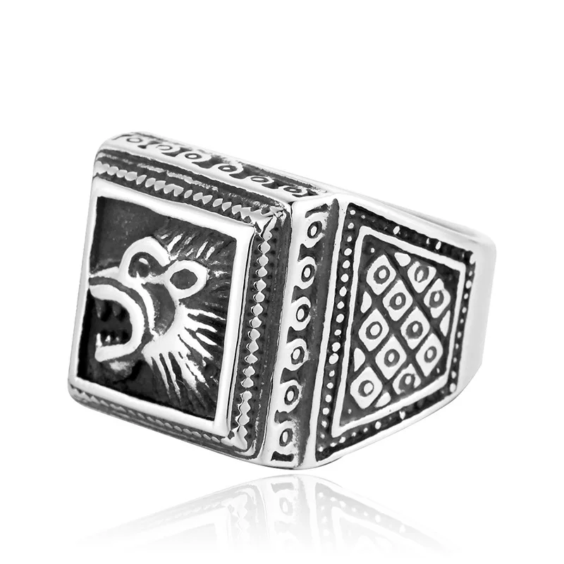 Viking Odin Wolf Head Signet Ring Men's 316L Stainless Steel Nordic Mythology Animal Freki Vintage Fashion Charm Amulet Jewelry
