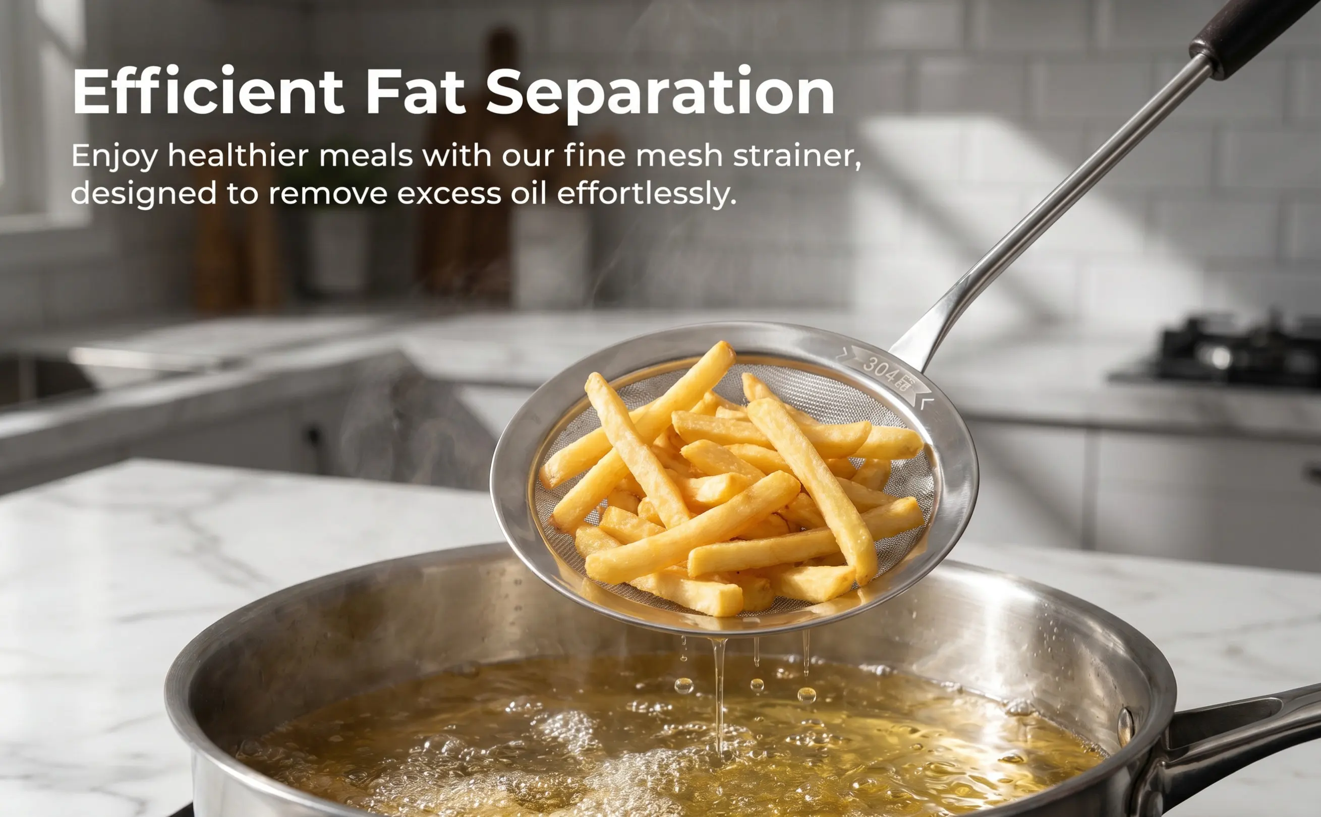Stainless Steel Oil Filter Spoon Fat Skimmer Fine Mesh Strainer for Kitchen Cooking Frying Grease Draining Hanging Handle Mesh