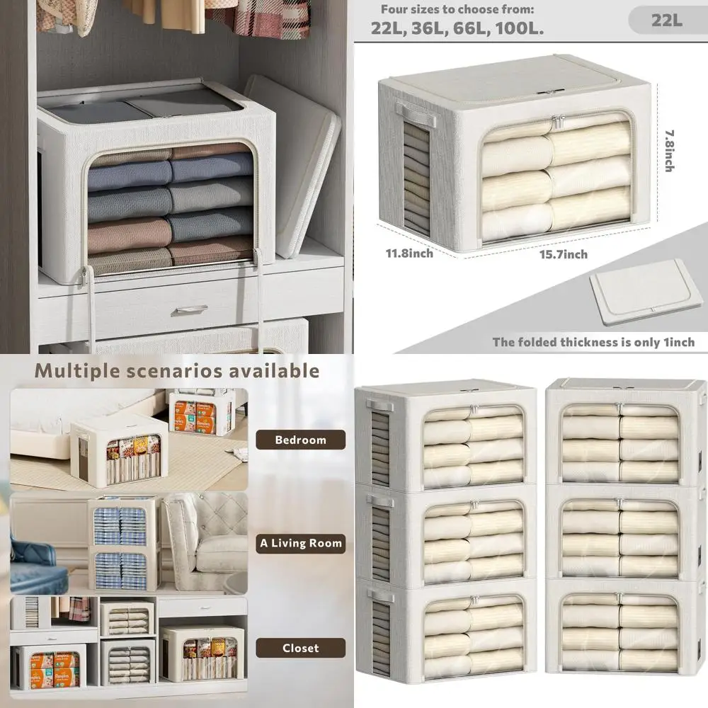 

Набор из 6 складных тканевых контейнеров для хранения с прозрачным окном, белые, 22 л, 15,7x11,8x7,8 дюймов