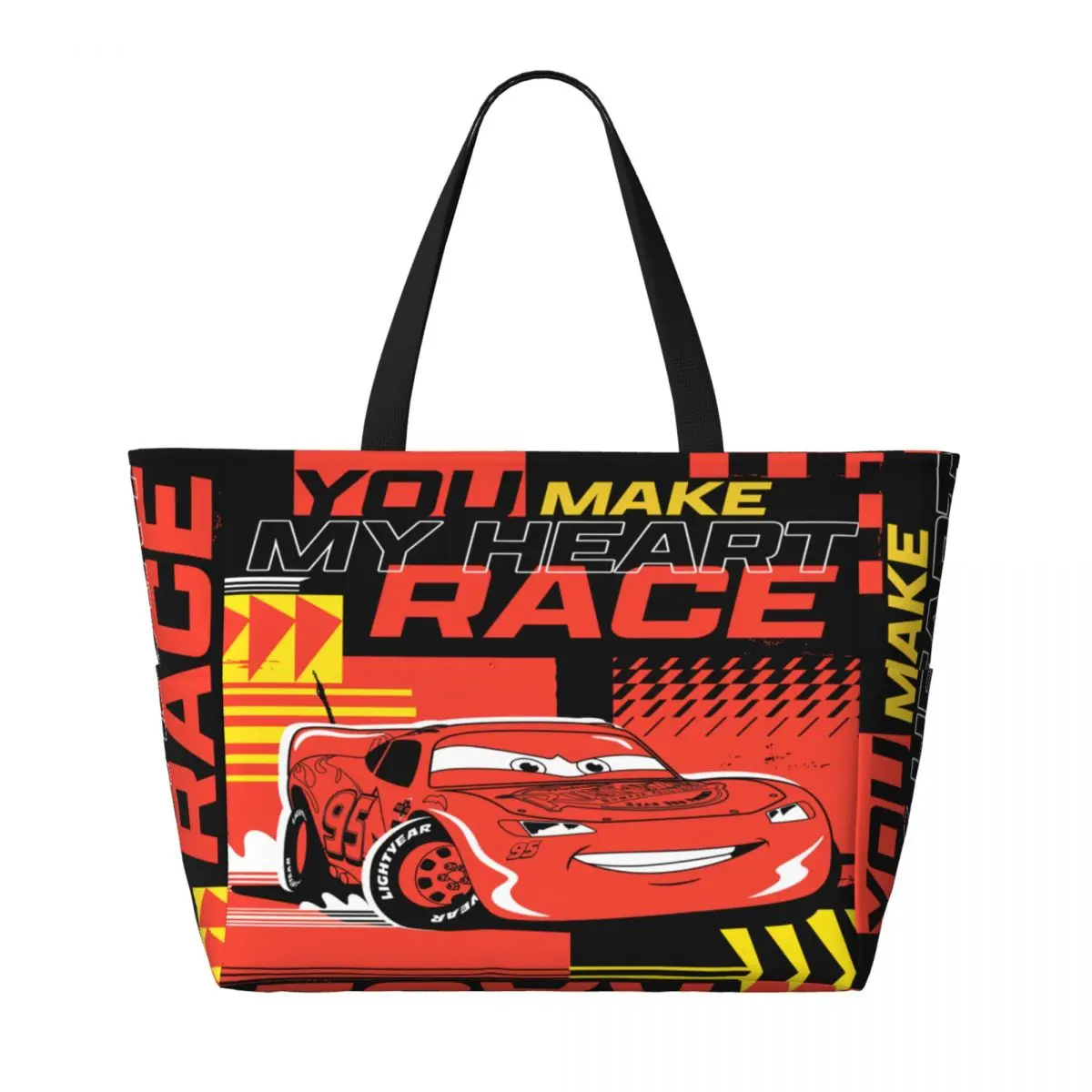 Custom Make Heart Race Lightning McQueen Groceries Tote Shopping Bags Women Large Capacity Cars Racer Gym Beach Travel Bags