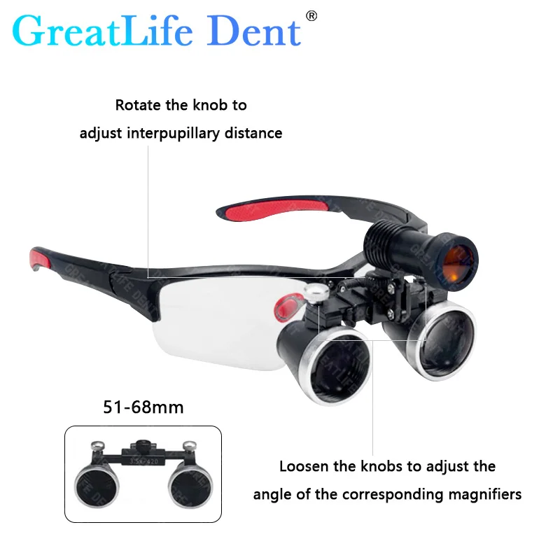 GreatLife دنت الأسنان Loupes 2.5/3.5X مع عدسة مكبرة LED المكبر مختبر التكبير الطبي مجهر المكبر كشافات