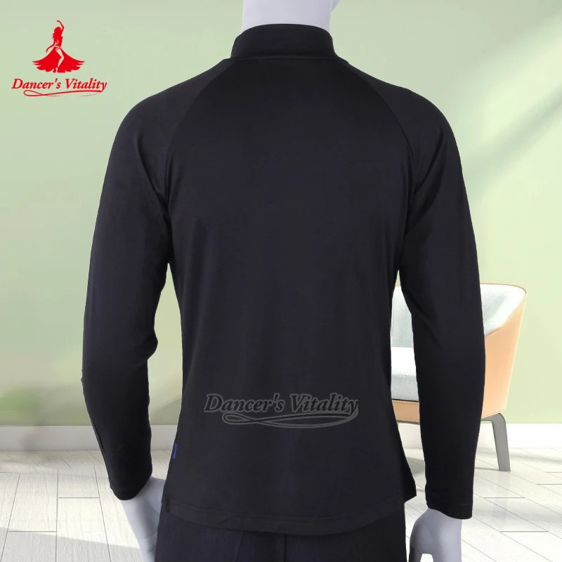 Latin Dance High-neck Practise&Perform Long Sleeves Modal T-shirt for Men Dancer's Vitality Adult Social Dance Matching Clothing