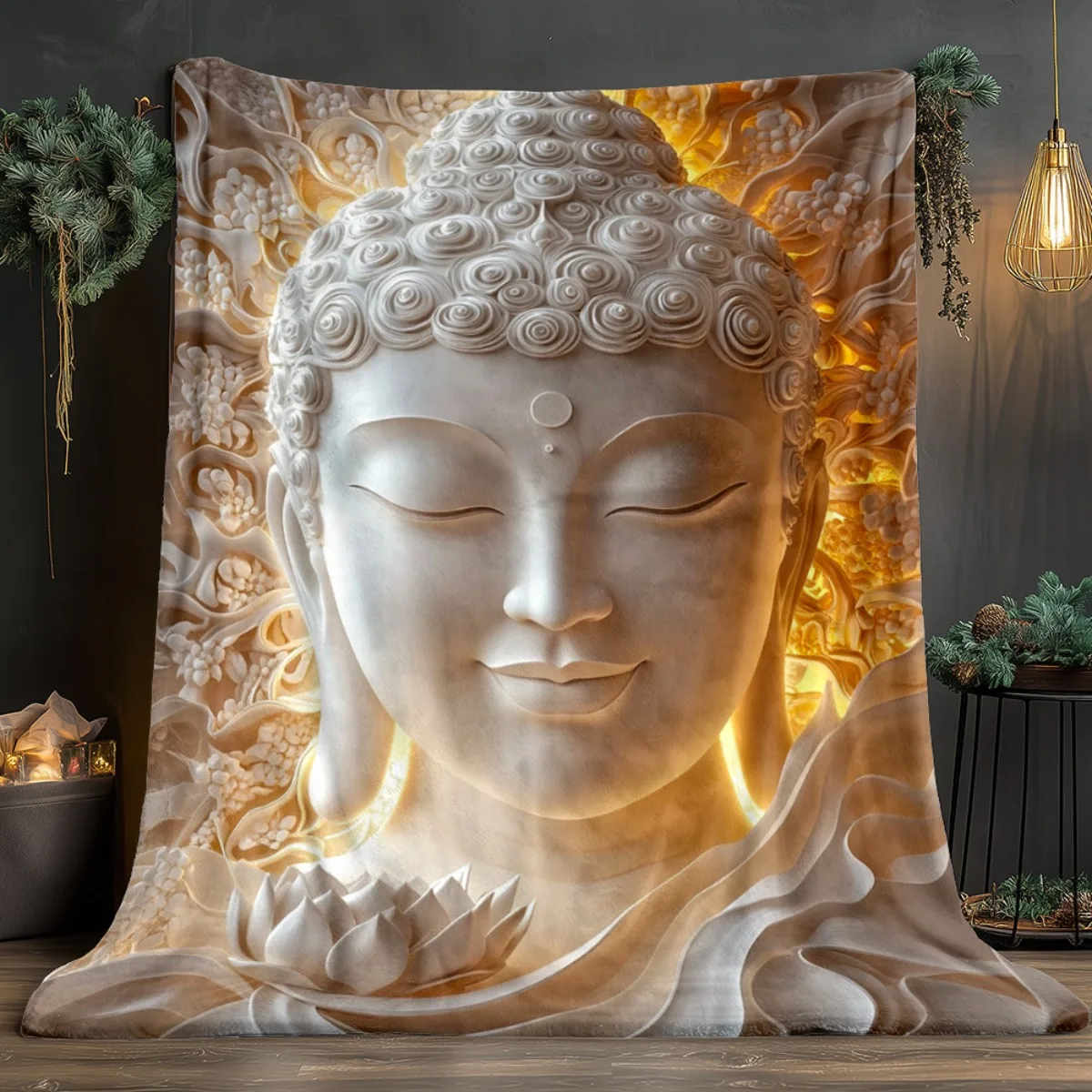 Buddha Face Lotus Fleece Blanket Zen Meditation Art Peaceful Design Soft Plush Throw Cover Spiritual Home Decor Yoga Gift
