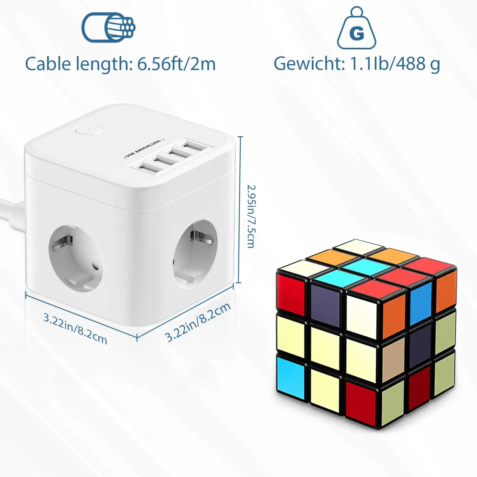 Imagem -06 - Cube Power Socket Cabo de Extensão Multi-outlet Power Strip Tomadas ac e Usb Switch 2m Cabo para Casa e Escritório eu