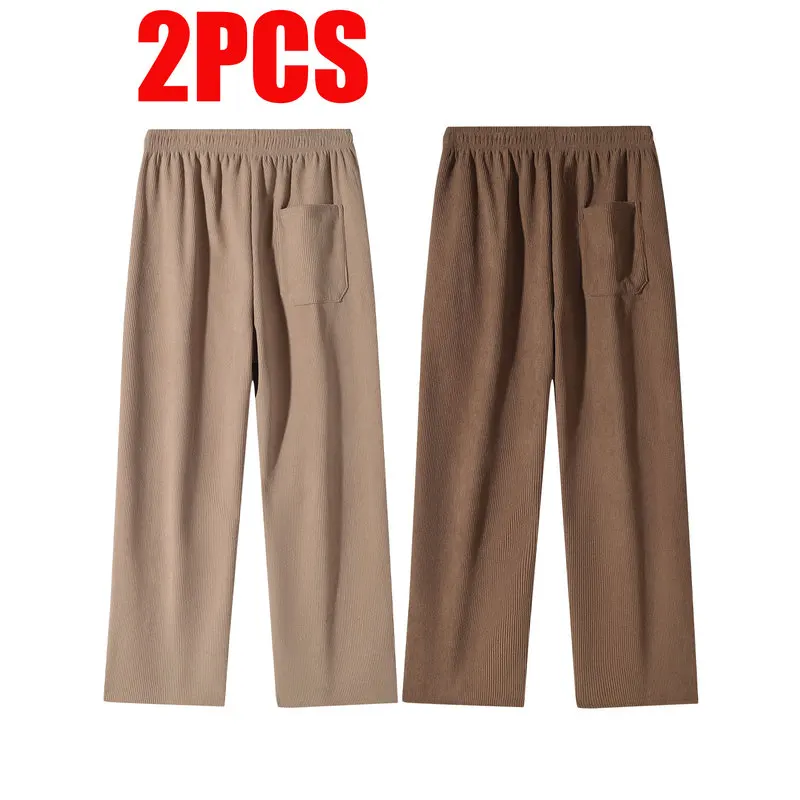 Winter Pants Man 2-Pack Men's Fleece Warm Corduroy Drawstring Casual Padded Sports Thermal Cold Weather Lined Sweatpants Male