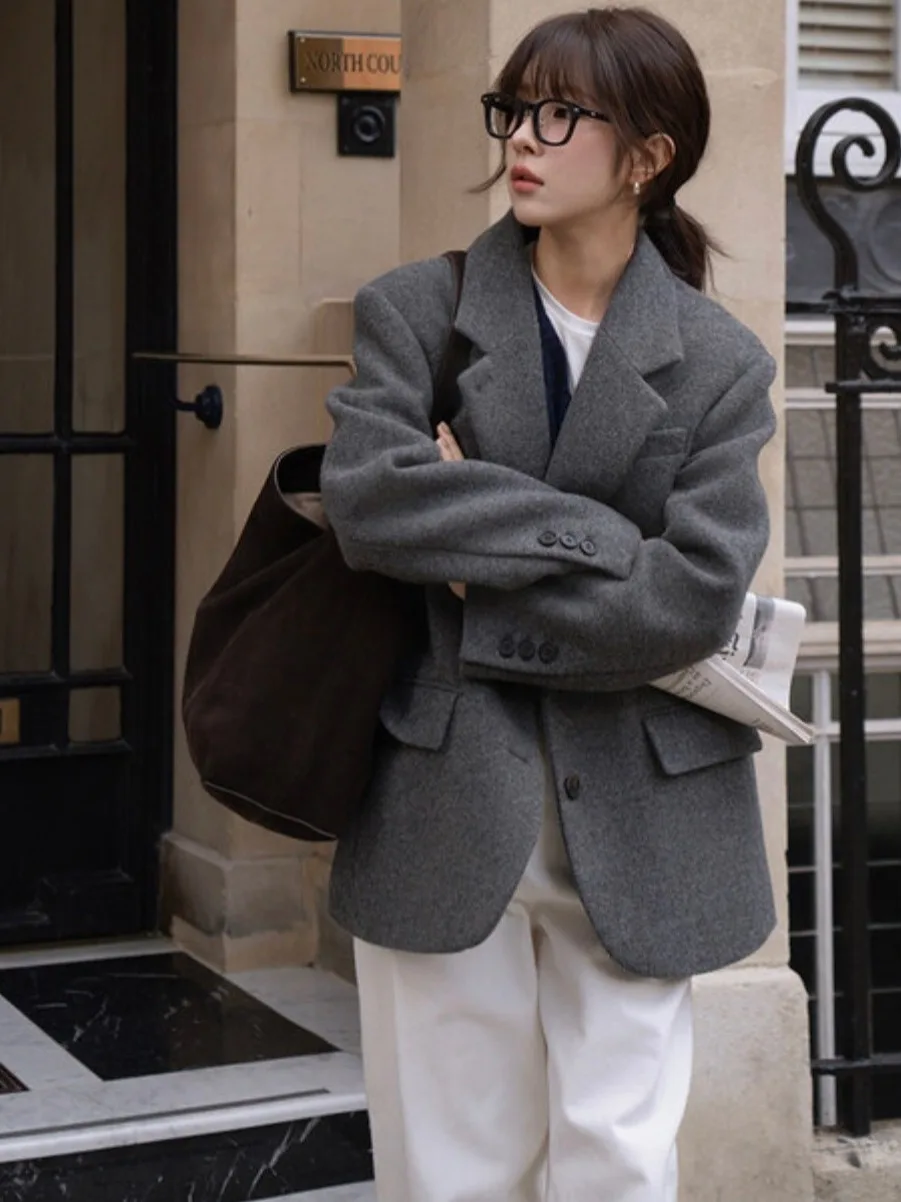 

Ay шерстяной костюм, пальто, женское пальто в стиле ретро, осень-зима, Новое поступление, модная универсальная длинная свековая корейская система, верхняя одежда