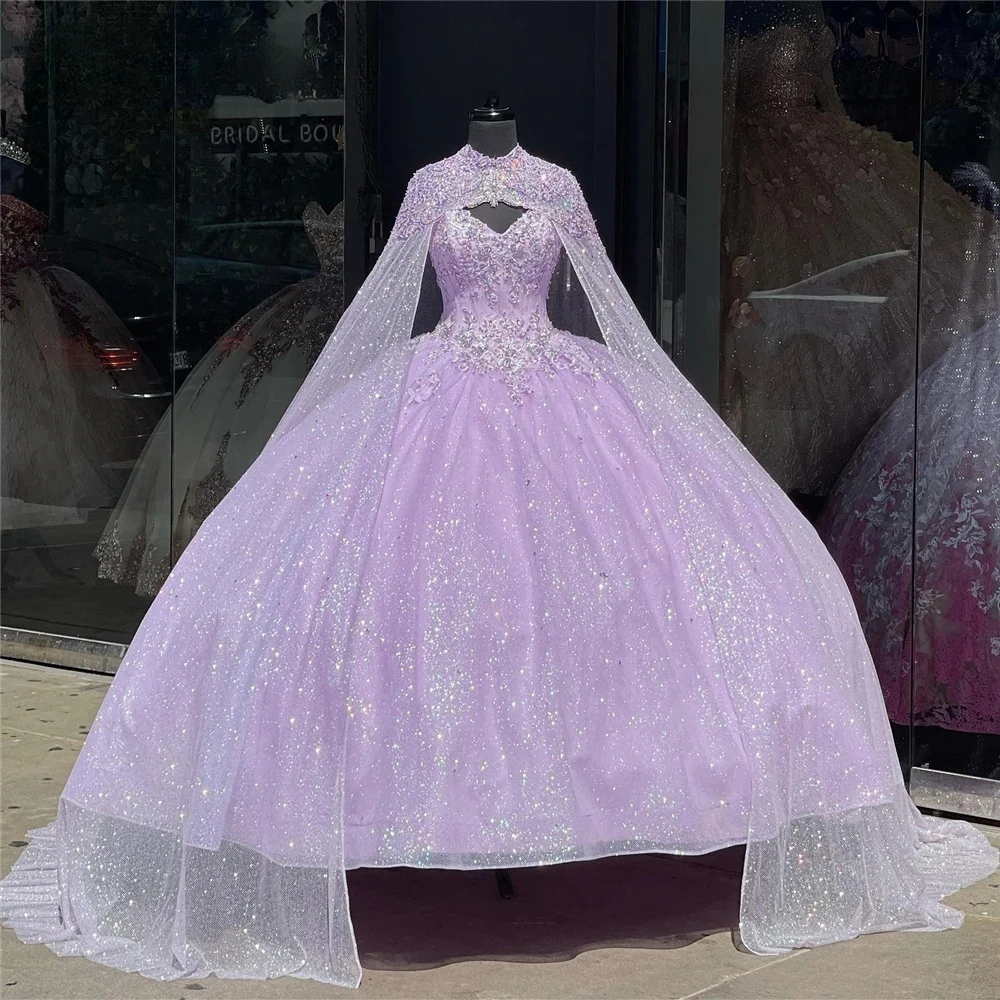 Vestidos de princesa lavanda para quinceañera, vestido de baile con escote Corazón, apliques brillantes, dulce 16, personalizado, 15 Años