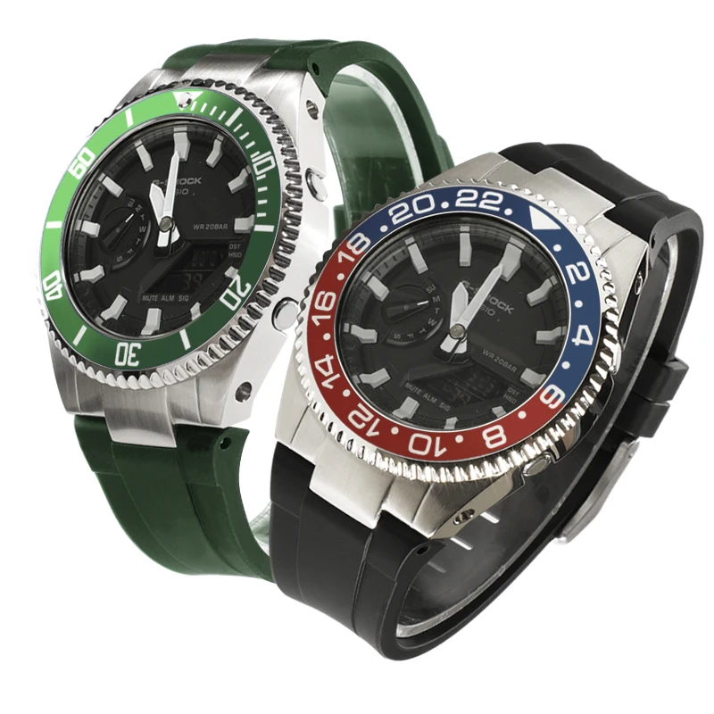 GA-2100 Mod Kit Rolx Lunetta Cassa per orologio in acciaio inossidabile Cinturino in caucciù adatto per la sostituzione della parte dell'orologio GA-2110 GA-B2100