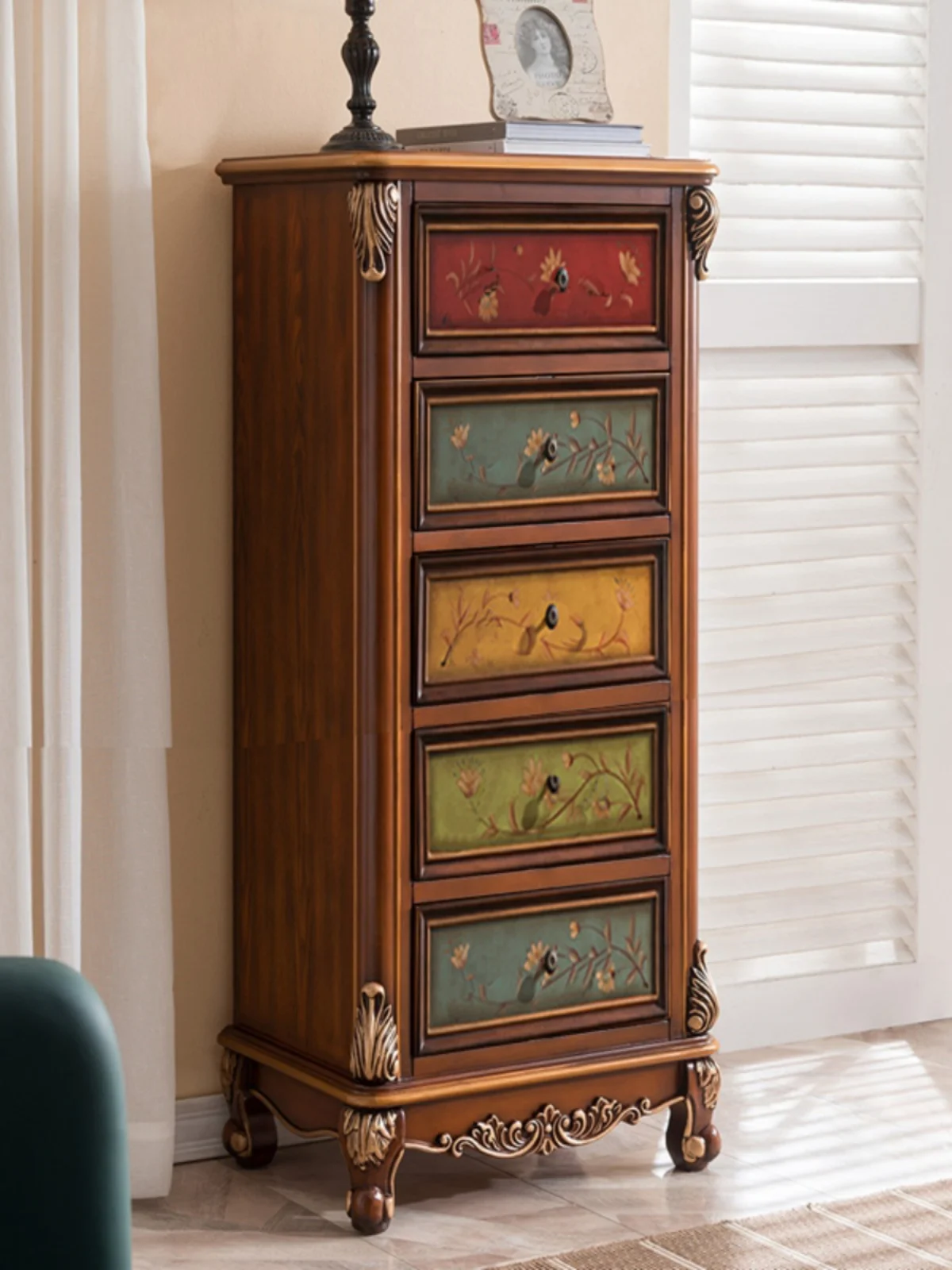 Solid wood high four or five chest cabinets Chef painted storage and sorting large drawer cabinets