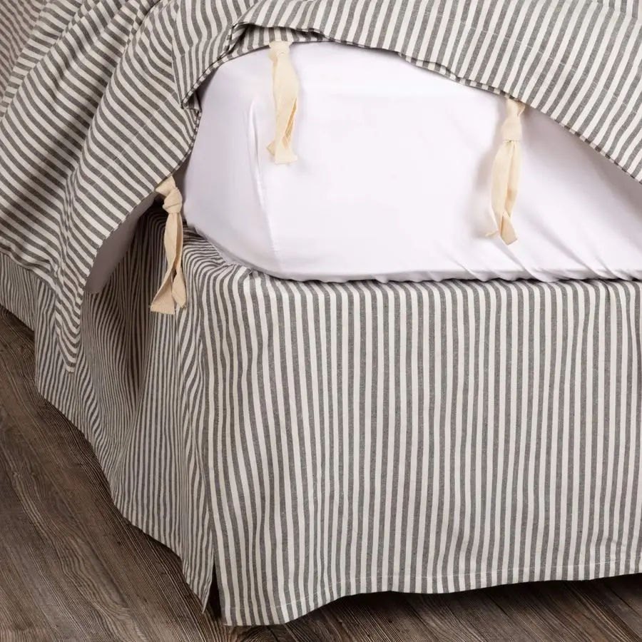

Ticking Stripe Gray Queen Bed Skirt w 16 Drop, Gray and Off White Tailored Dust Ruffle, Farmhouse Bedding Decor