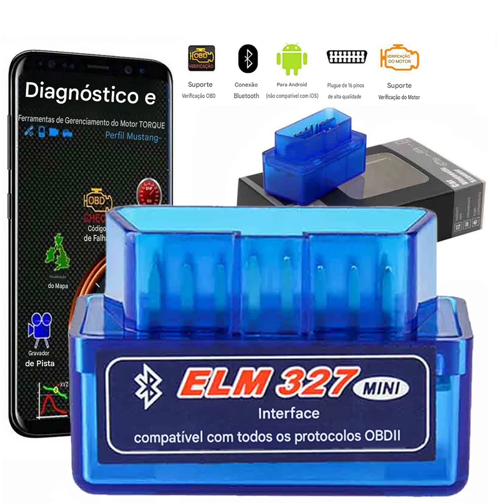 Scanner OBD2 Bluetooth EML 327 para Android Automotivo Mini Leitor de Códigos para Todos os Carros