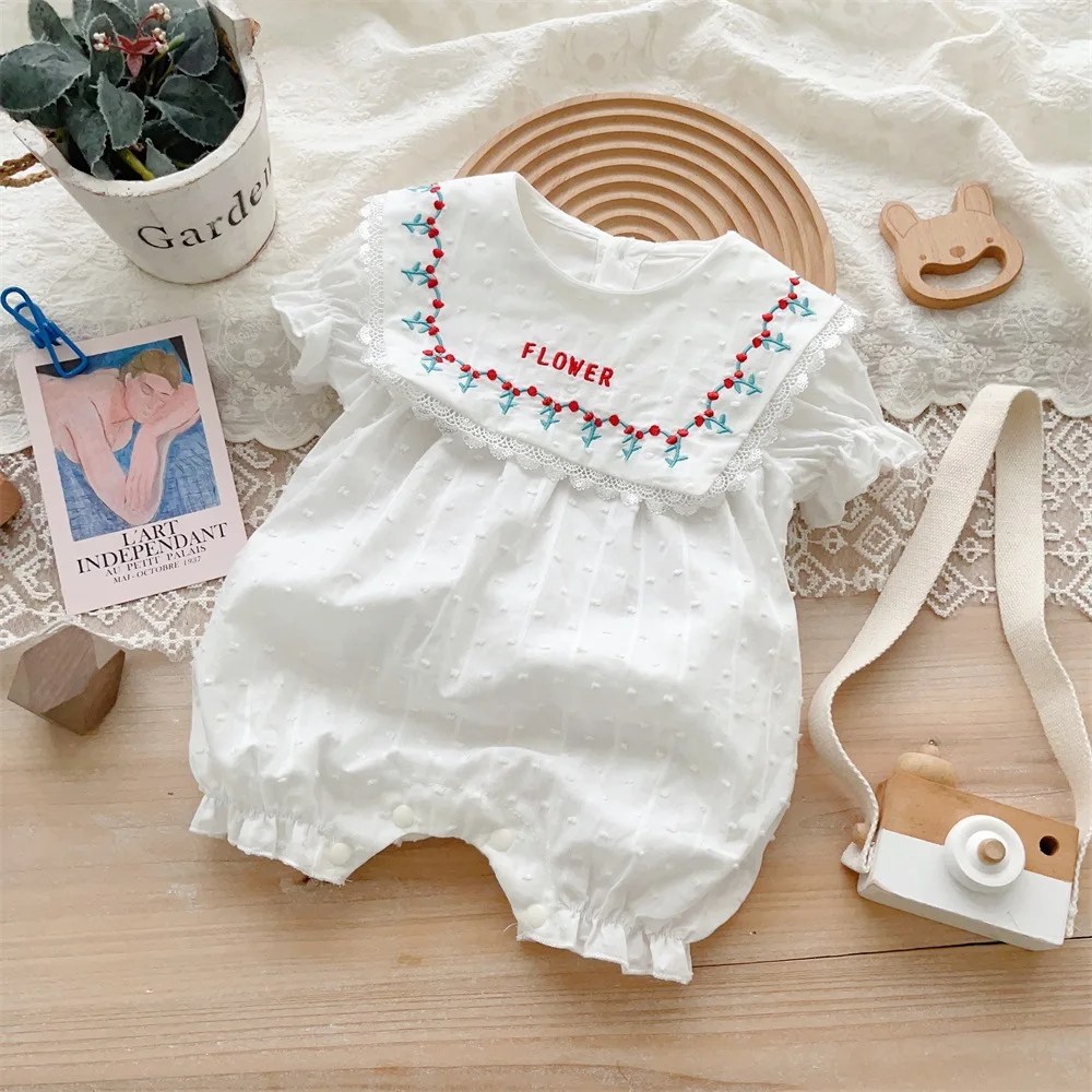 

Jenny&Dave Infant and toddler clothing 2023 summer romper thin female baby short sleeved crawling suit cotton embroidered prince