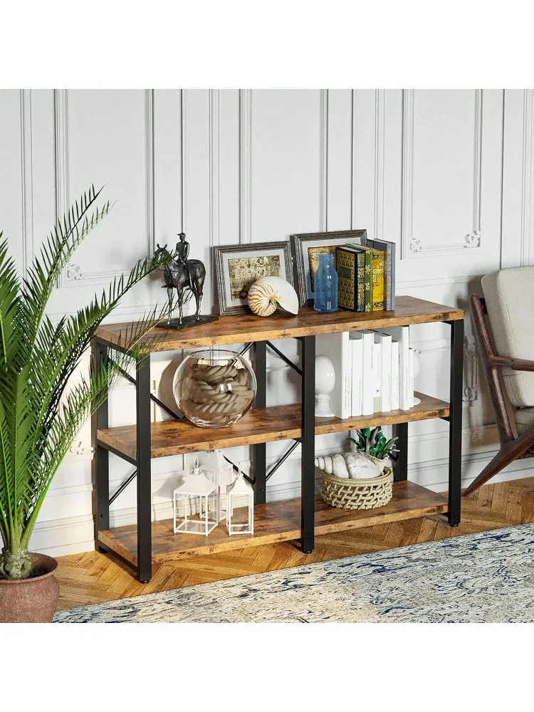 

Bookshelf Double Wide 47 in 3-Tier, Industrial Bookcases, Wood and Metal Bookshelves, Book Shelves for Home Office Decor