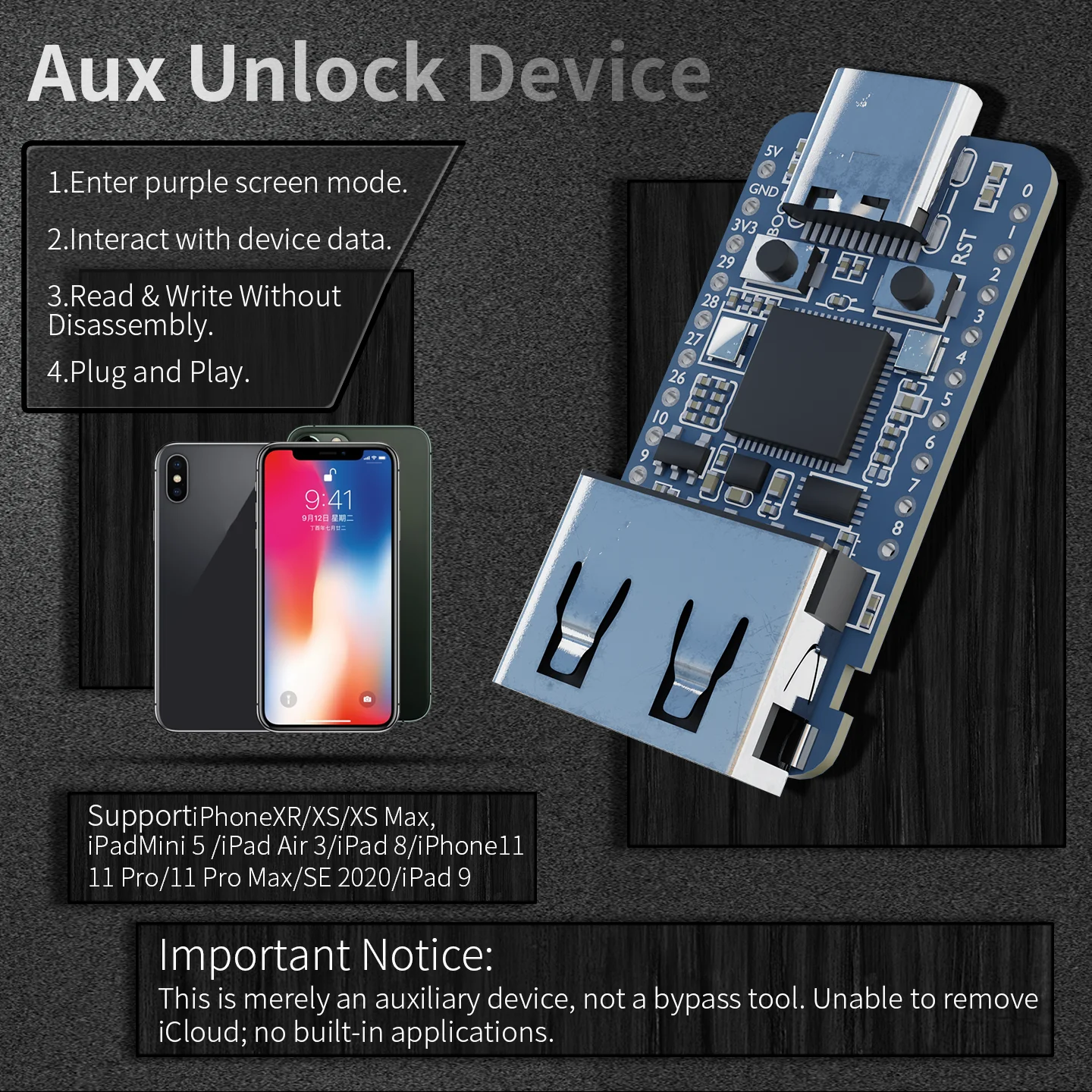 WL A12/A13 USB Unlock Module for IP XR XS 11 IPad Purple Screen Models Mode No Disassembly Plug and Play Auxiliary Repair Tool