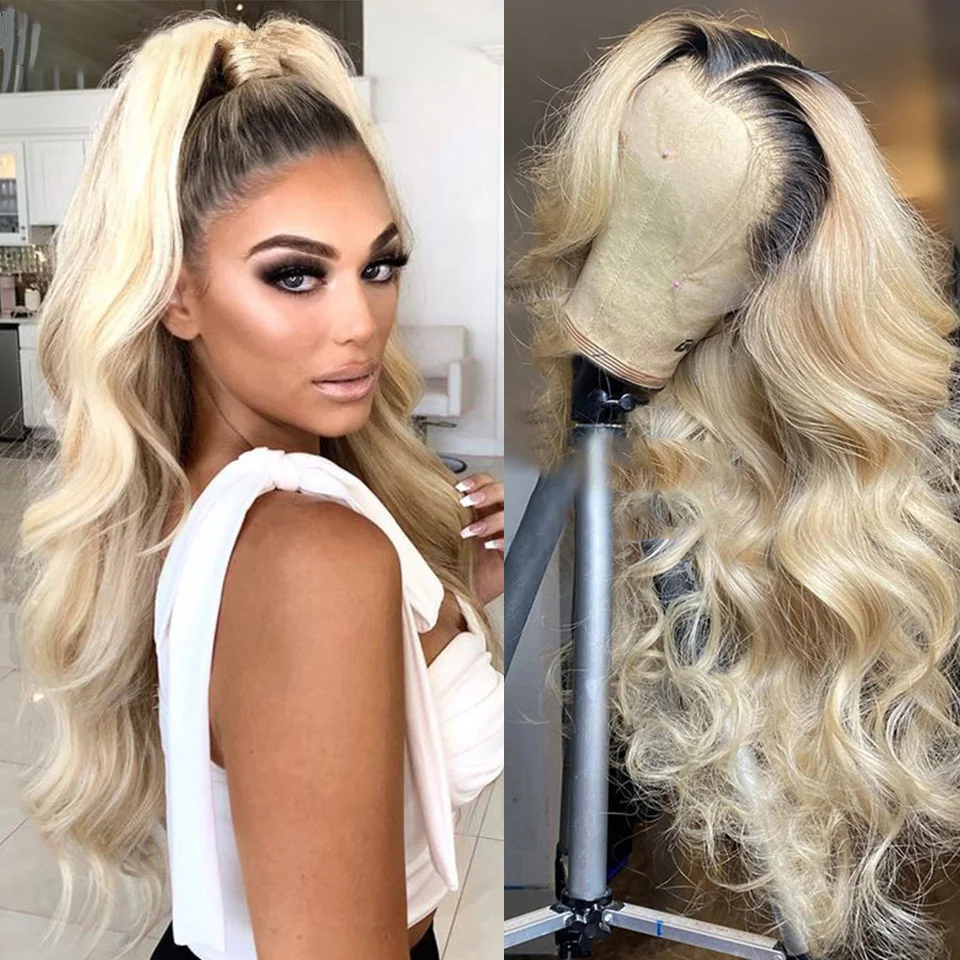 

Soft 26Inch Ombre Blonde 613 Body Wave 180%Density Preplucked Natural Hairline Glueless Lace Front Wig For Black Women Babyhair