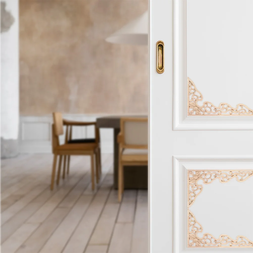 

4Pcs Wooden Carved Appliques Vintage Handcarved Corner Onlays for Furniture Wall Cabinet Bed Decorative Wood Trim DIY Wooden