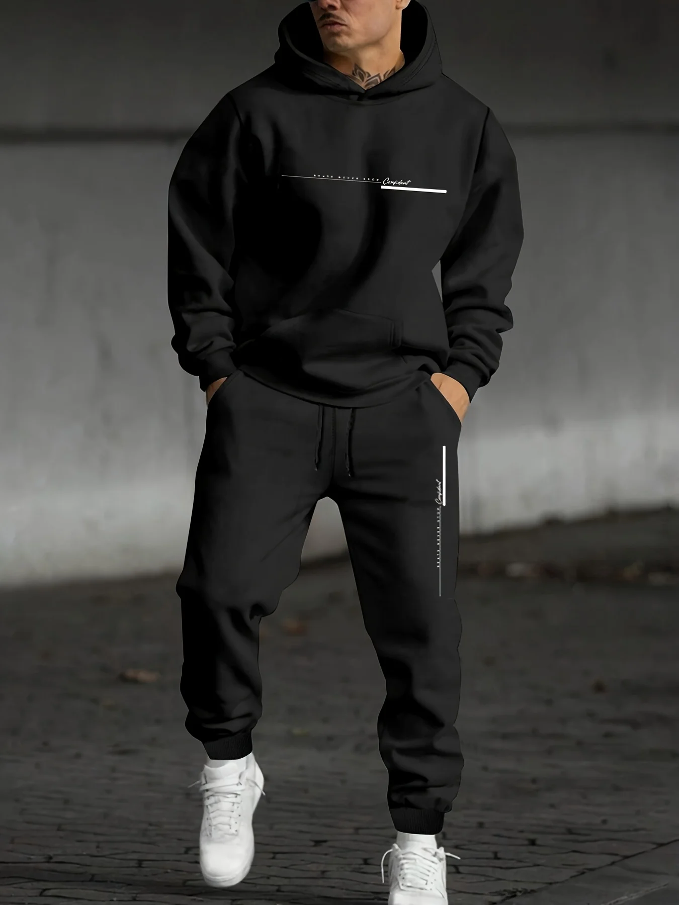 2025 Men's Fall Printed Hoodie and Jogger Set - Perfect for School Start Season