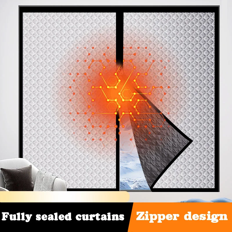 Winter Cotton Drapes  Windproof Warmth Zipper Style Easy Install Soundproof Light Blocking Thermal Curtains for Cold Weather