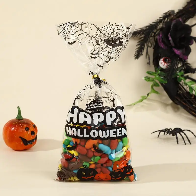 Halloween Clear Treat Bags 50 Pcs Food Grade Plastic Candy Sacks for Holiday Party Favors Trick or Treat Activities
