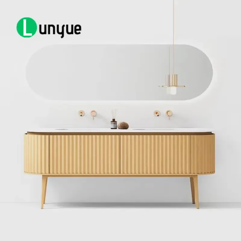 Modern Double Sink Bathroom Vanity Cabinet with Mirror Floor Mounted Classic Household Washbasin Unit for Hotel Home Bathroom