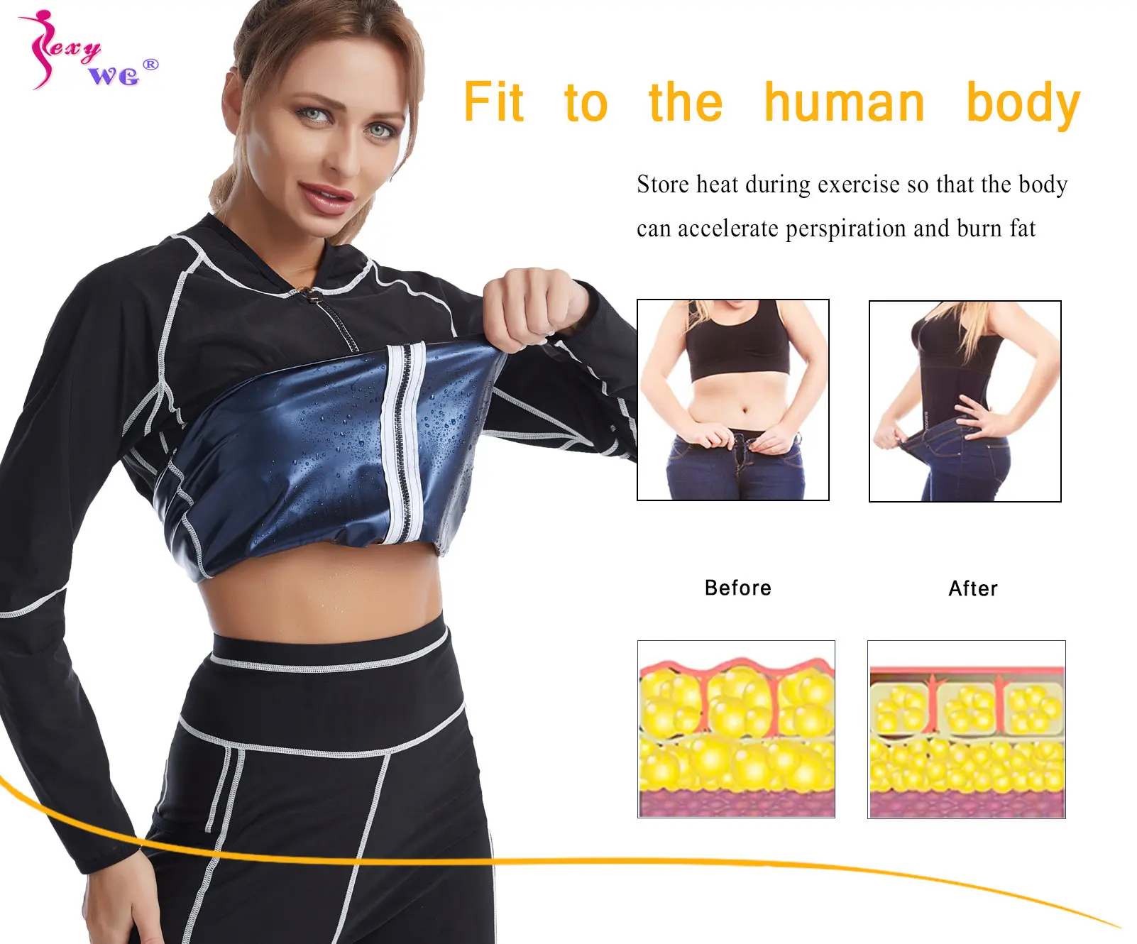 SEXYWG Sauna Jacket for Women Sweat Top Slimming Shirt Weight Loss Suit Zipper Body Shaper Fat Burner Fitness Exercise Workout