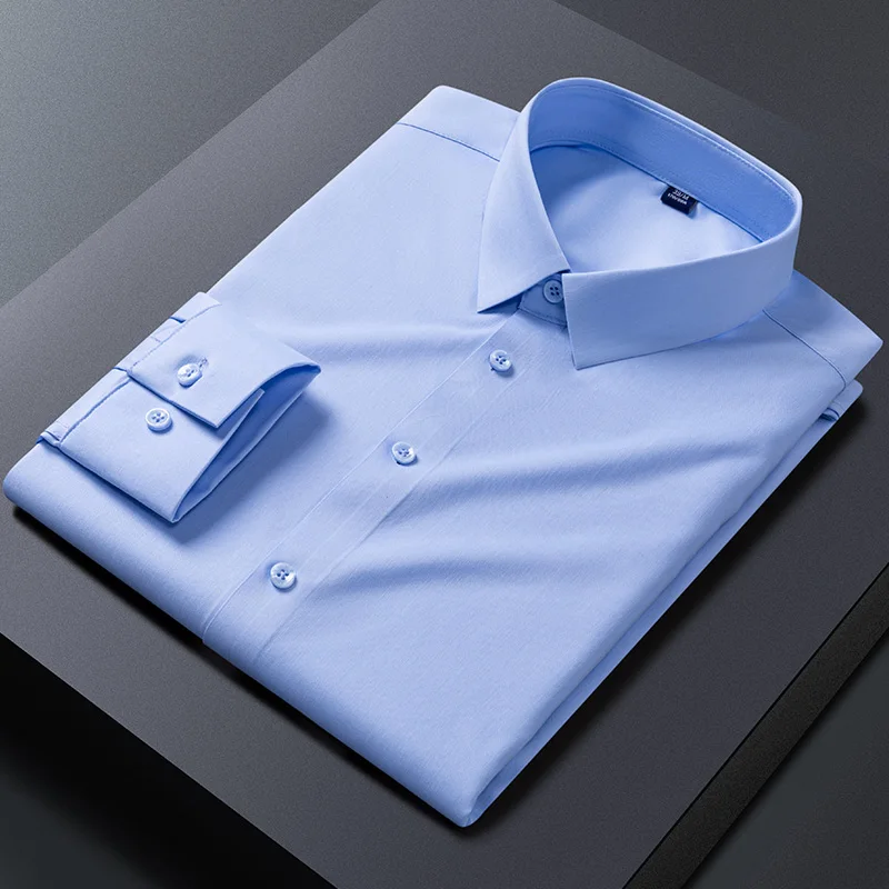 Men Shirt Bamboo Fiber Long Sleeve Anti-wrinkle Non-ironing Slim Fashion Casual Business Office White Blue Social Shirt Clothing