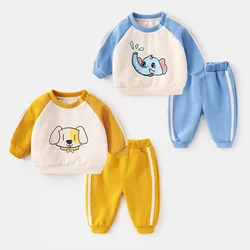 Ins Infant Girl Sweatshirt 2PCS Clothes Set Elephant Dog Raglan Sleeve Outwear Tops Newborn Baby Jogger Pant Kids Girl Tracksuit