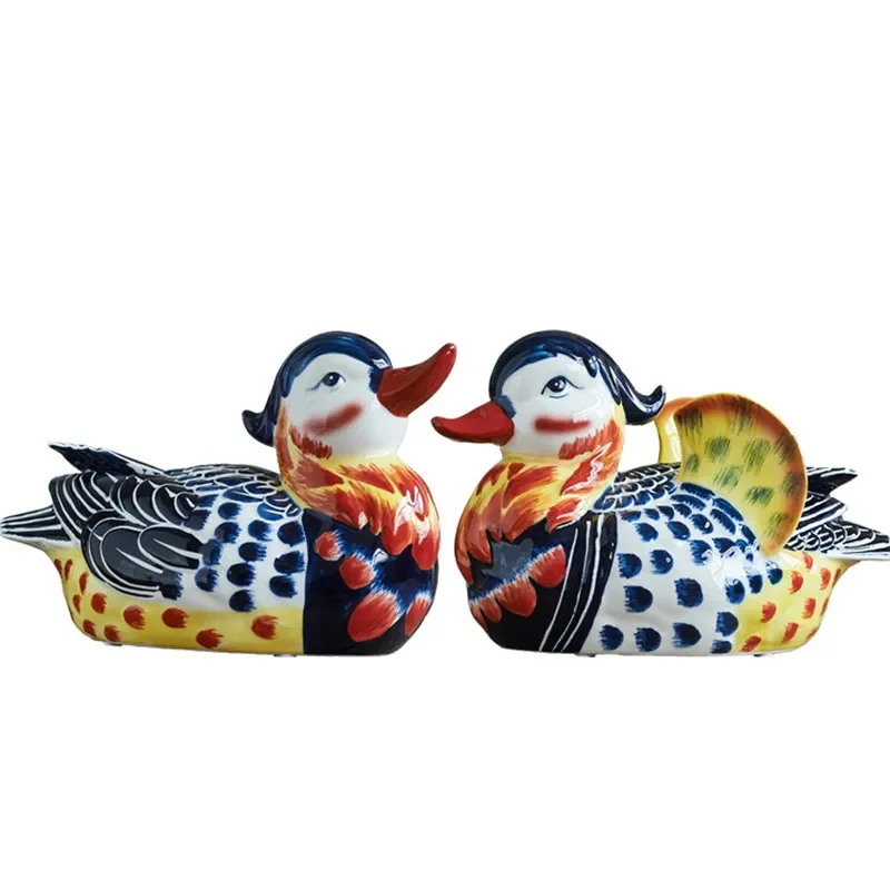 Ceramic Couple Mandarin Duck Ornaments Home Decoration Living Room Bedroom Crafts Chinese Blessing Wedding Gift Animal Sculpture