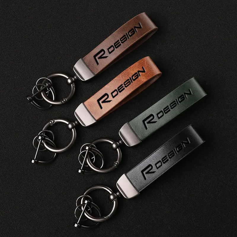 

For Volvo R DESIGN car Accessories Luxury Genuine Leather Keychain Car Key Ring Hol