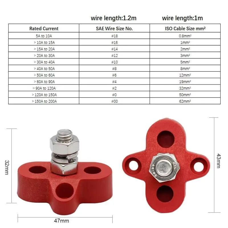 48V DC M8 Heavy-Duty Bus Bar Terminal Block Single Lithium Battery Connector For Truck RV Boat Other Vehicles