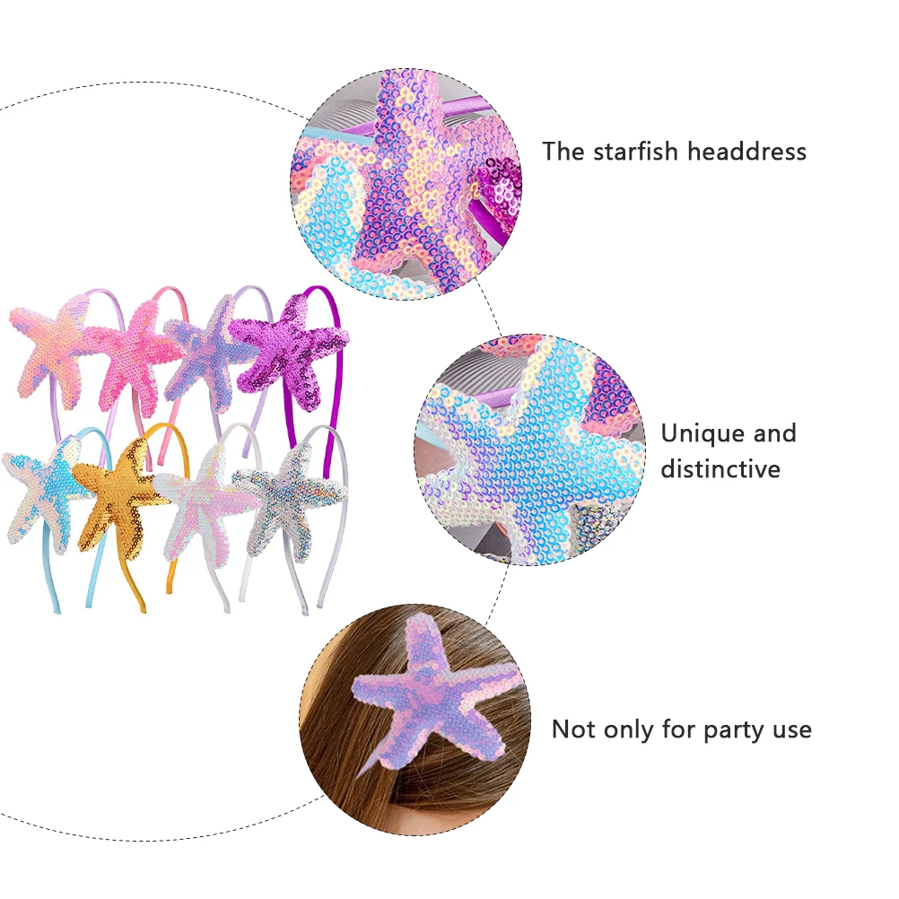 

8pcs Seastar Headband Girls Hair Hoop Durable Practical Easy Wear Marine Animal Hair Accessories Kids Resin Decorative